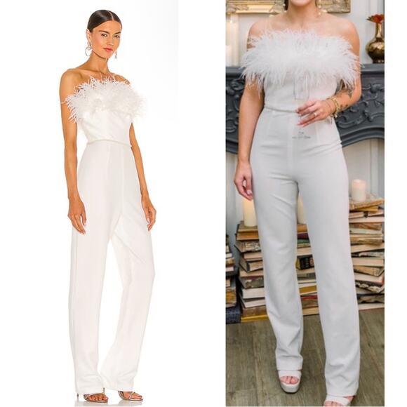 Bronx and Banco Lola Blanc Feather Strapless White Jumpsuit Size XS - Picture 2 of 9